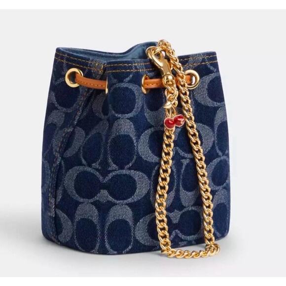 COACH LIMITED EDITION DENIM CHERRY BUCKET WRISTLET - Picture 3 of 7